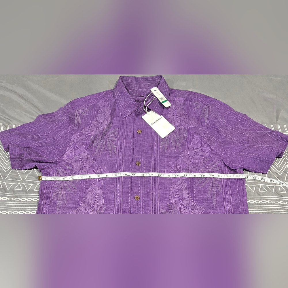 Tommy Bahama Bali Border Floral Jacquard Short Sleeve Silk Button Up Size Large - Picture 7 of 8